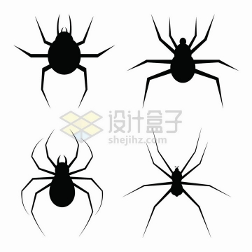 4款黑色的蜘蛛图案剪影png图片免抠矢量素材