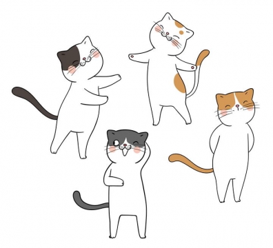 四种手绘卡通猫咪站立姿势图片免抠素材