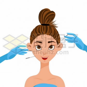 卡通女孩正在接受脸部针灸治疗242448eps矢量图片素材