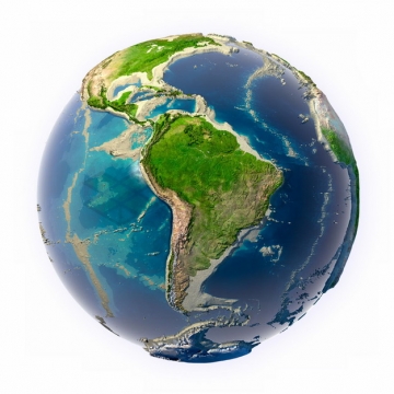 3D立体地球模型地形图定位在南美洲png图片素材