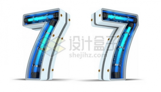 C4D风格蓝色霓虹灯管3D立体数字七7艺术字体257738psd/png图片素材