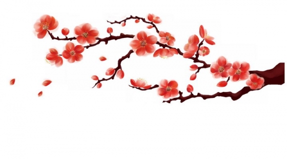 中国画风格枝头的红色桃花png图片免抠素材