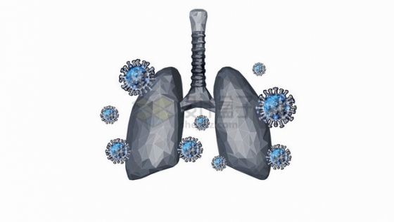 三角形多边形组成的肺部和新型冠状病毒png图片素材
