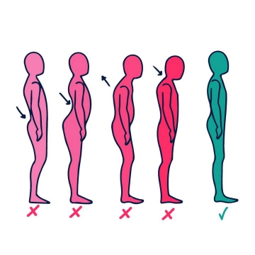 4种错误站姿和正确站立姿势对比图图片免抠素材