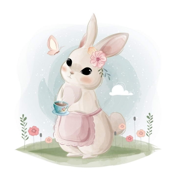 可爱彩色手绘插画风格卡通小兔子图片免抠素材