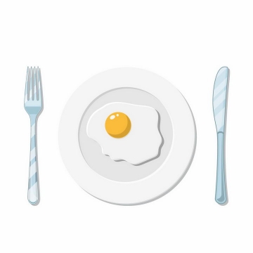 俯视视角的放了一个煎蛋的盘子瓷器和刀叉西餐用具png图片免抠矢量素材