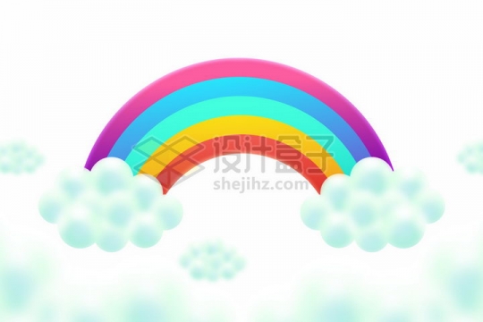 卡通淡蓝色云朵上五彩斑斓的彩虹png图片素材