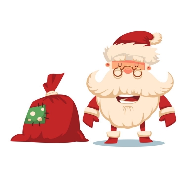 圣诞礼物袋上打上补丁的卡通圣诞老人图片免抠矢量素材