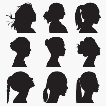 9款女性发型脸部侧面剪影图片免抠矢量素材