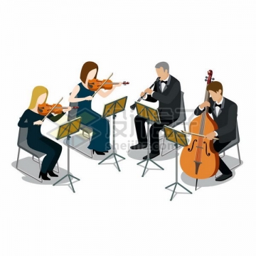 扁平插画风格正在演奏乐器的交响乐团png图片免抠矢量素材