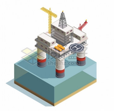2.5D风格海上钻井平台石油天然气开采png图片素材