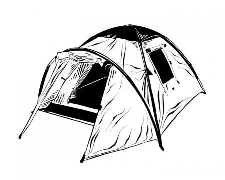 黑白手绘风格户外旅行帐篷图片免抠素材