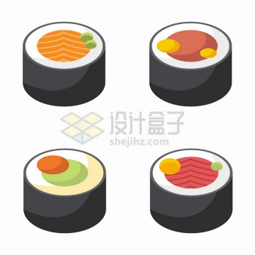 4款扁平化风格的日本寿司png图片免抠矢量素材
