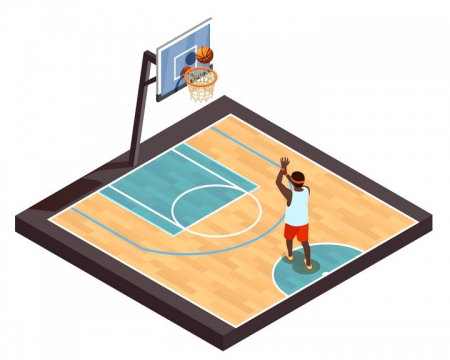 2.5D风格正在投篮的篮球运动员图片免抠素材