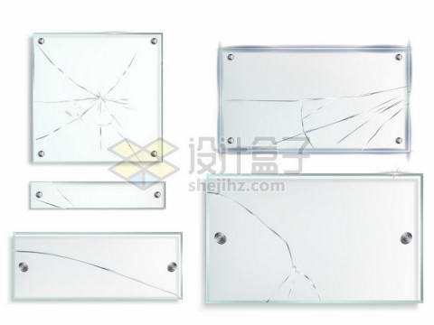 5款破裂效果的玻璃面板png图片素材