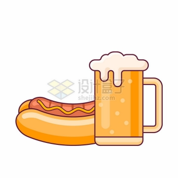 MBE风格卡通啤酒和热狗美味西餐美食png图片免抠矢量素材