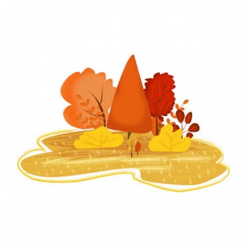 秋天金黄色的草地和红色的树林彩色插画631902png图片素材