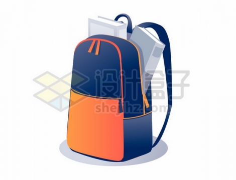 蓝橙色书包双肩包中的书本文件434281eps矢量图片素材