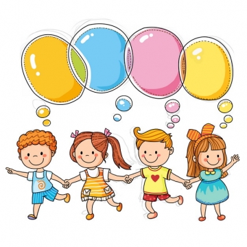四个卡通小朋友和彩色气泡对话框儿童节插画878043图片素材