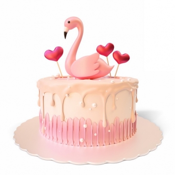 3D立体风格粉色蛋糕上的火烈鸟造型646227png图片素材