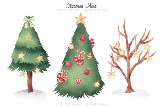 3款圣诞节圣诞树和枯萎的树枝图片免抠矢量素材