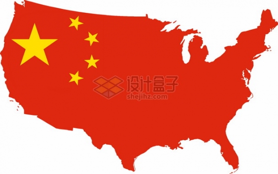 印有中国国旗五星红旗的美国地图png图片素材