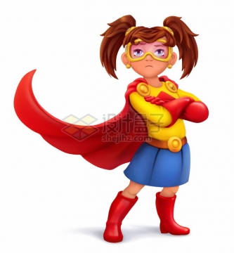 穿红色超人服的卡通女孩超级英雄梦想png图片素材