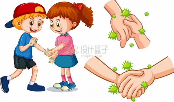 小朋友握手会造成细菌和新型冠状病毒的传播png图片素材