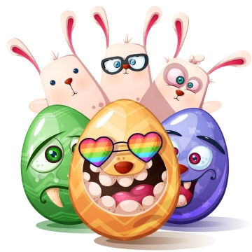 卡通可爱搞笑表情的彩蛋和兔子图片免抠素材