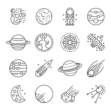 16款点线风格星球和宇宙探索图标图片免抠素材