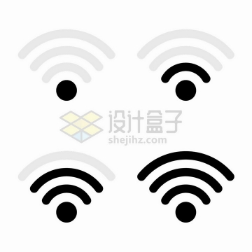4种信号强度的WiFi标志png图片免抠矢量素材