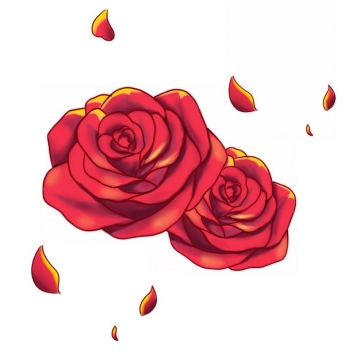 两朵红色玫瑰花手绘花瓣562919png图片素材