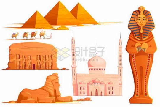 金字塔骆驼队狮身人面像卡尔纳克神庙埃及地标建筑旅游景点png图片免抠矢量素材