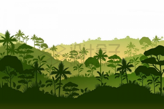大山中的热带雨林剪影png图片免抠矢量素材