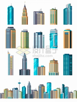 15款高楼大厦和城市天际线建筑群png图片免抠矢量素材