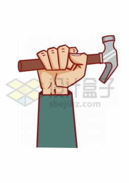 卡通拿着榔头锤子的拳头手绘插画png图片素材