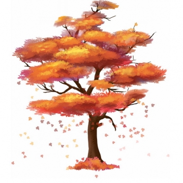 秋天火红色树叶的大树水彩插画747285png图片免抠素材