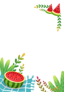 彩绘风格西瓜绿叶装饰夏天边框图片免抠素材