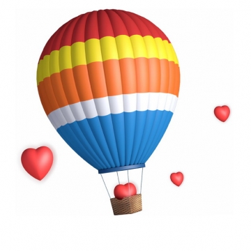 彩色条纹热气球和心形红心图案283700png图片素材