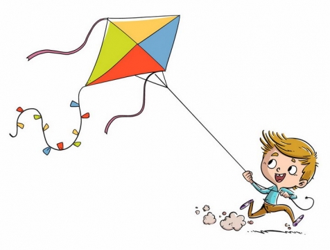 可爱拉着风筝奔跑的卡通小男孩png图片免抠eps矢量素材