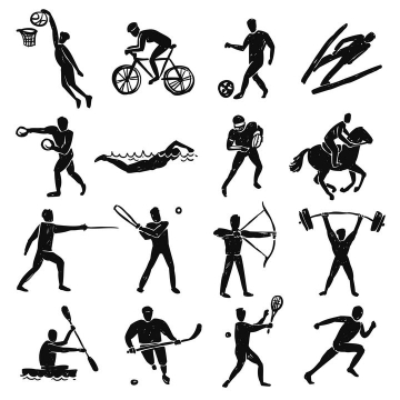 16款手绘涂鸦风格打篮球自行车踢足球滑雪游泳等体育项目图片免抠矢量素材