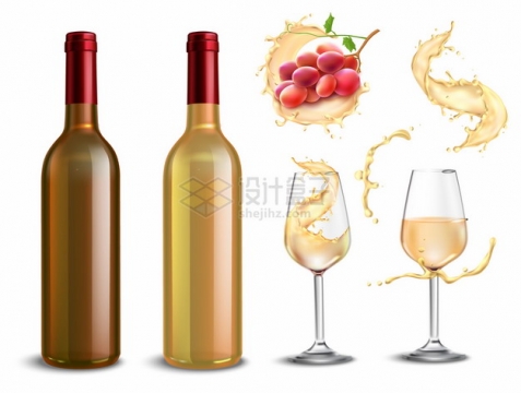 两瓶葡萄酒和高脚杯酒杯液体效果813415png图片素材