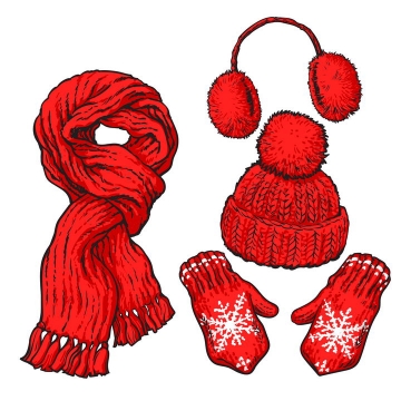 红色围巾针织帽子手套耳罩等冬天御寒衣物图片免抠矢量图素材
