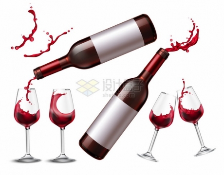 两瓶红酒葡萄酒和高脚杯酒杯液体效果294383png图片素材