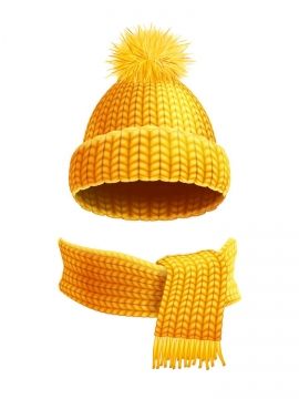 黄色毛线织成的围巾和针织帽子图片免抠矢量素材