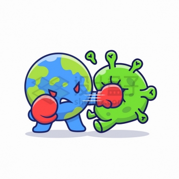 卡通地球拳击新型冠状病毒png图片素材