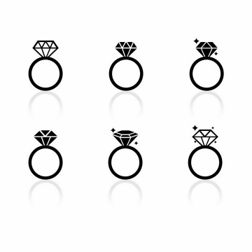 6款黑色钻石结婚订婚求婚戒指图案png图片免抠矢量素材