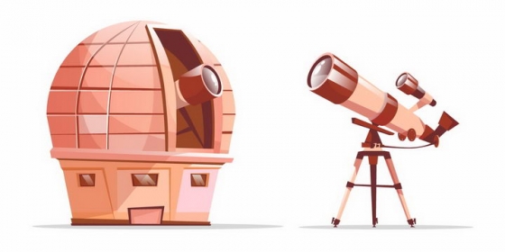 卡通漫画风格的天文望远镜和天文台png图片免抠矢量素材