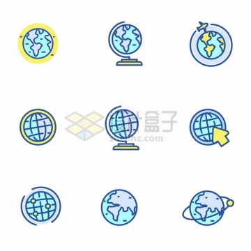蓝绿色MBE风格地球模型地球仪icon图标png图片矢量图素材
