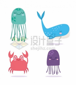 超可爱卡通水母鲸鱼螃蟹章鱼海洋动物儿童插画956225png图片素材
